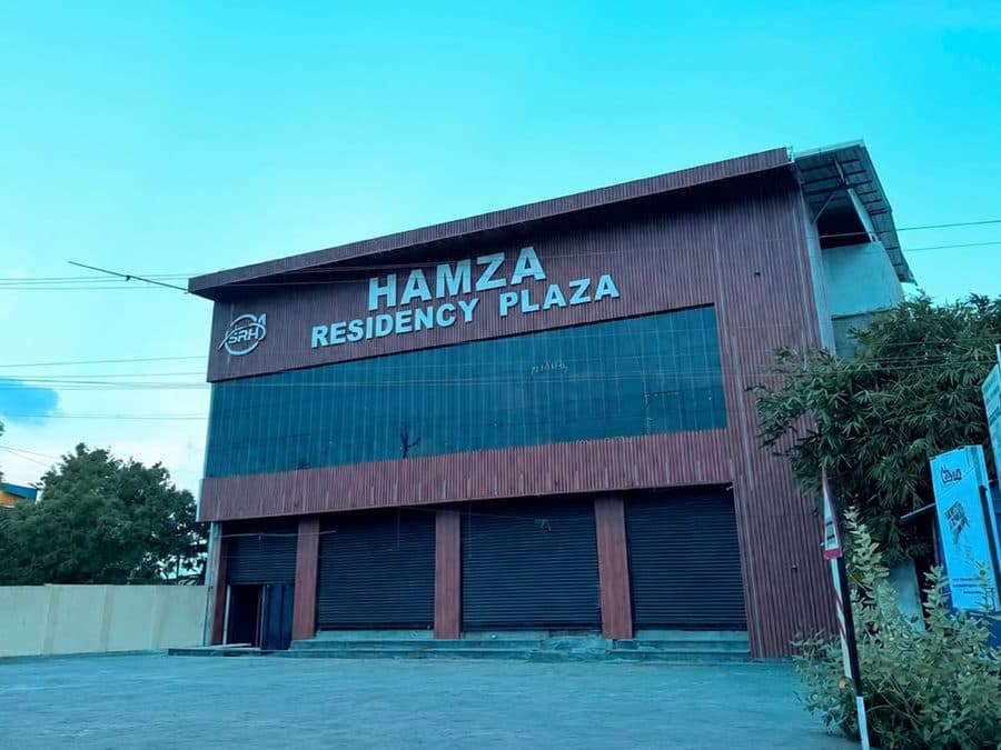 Hamza Residency Plaza street-facing frontage by day